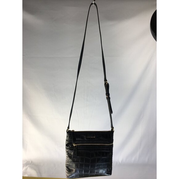 Cole Haan Crossbody Shoulder Purse Bag Genuine Leather Alligator Print Black  -N - Picture 2 of 16